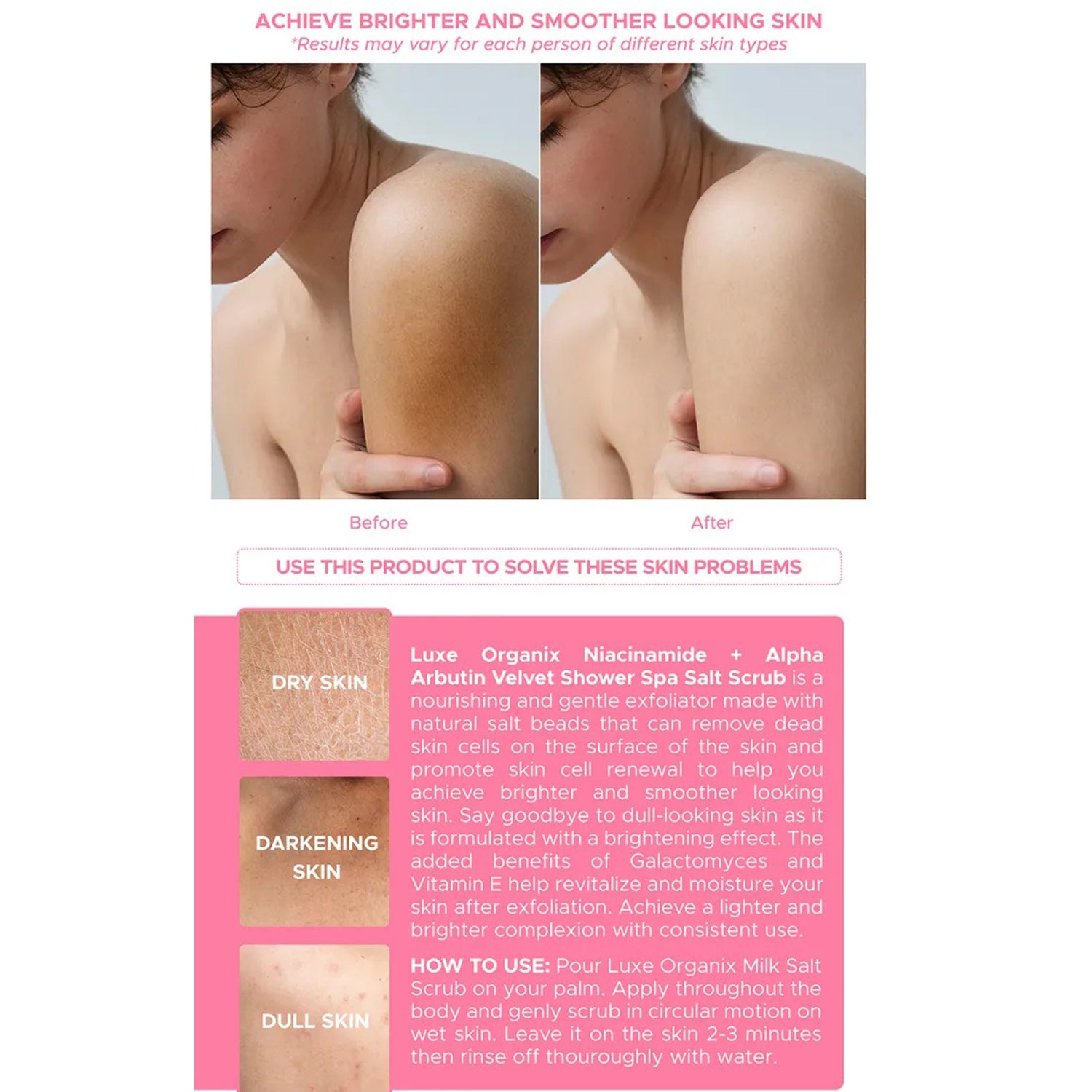 Luxe Organix Niacinamide + Alpha Arbutin Velvet Salt Scrub - 300g