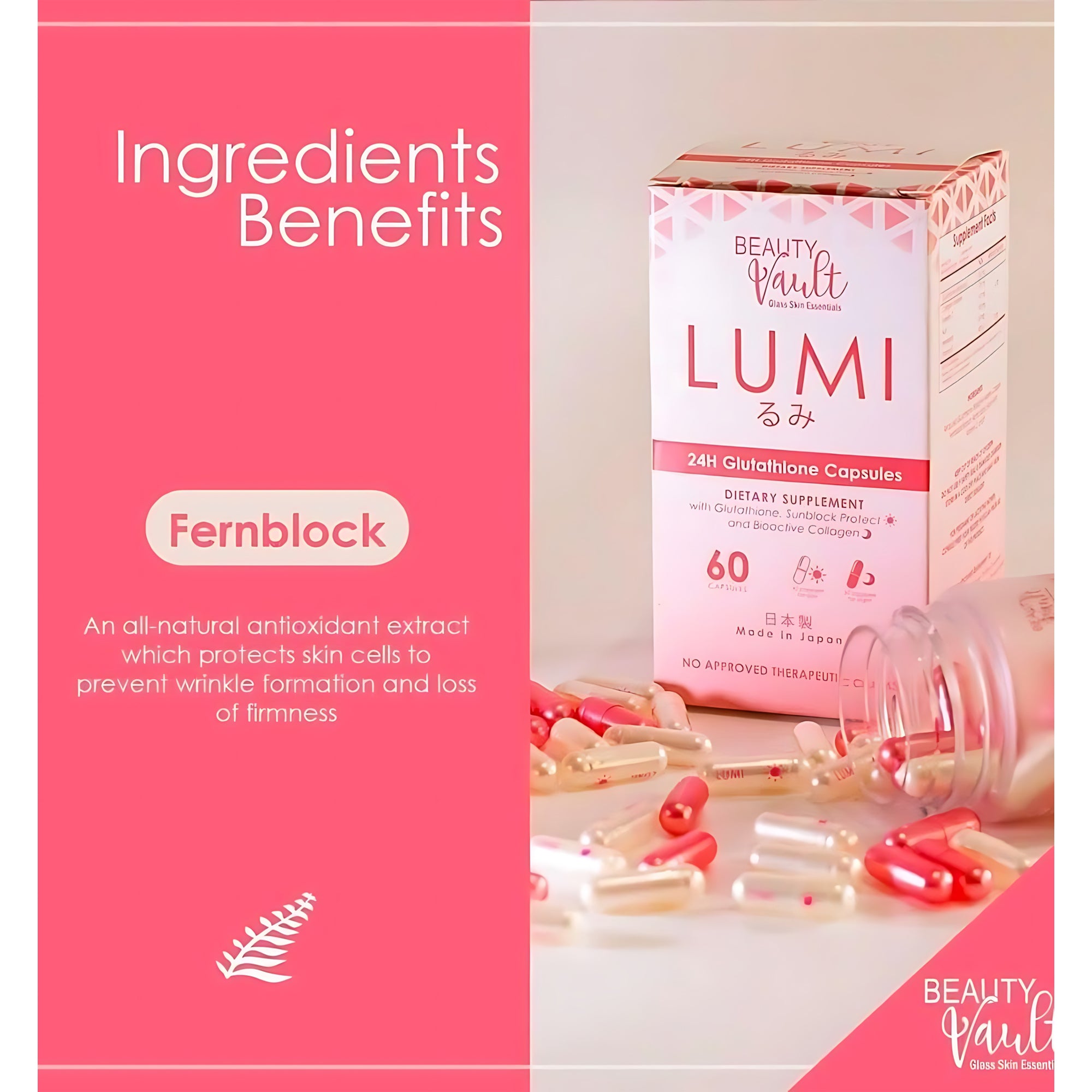 beauty vault lumi 24h glutathione capsules product information Capsules, 60 beauty vault lumi glutathione What