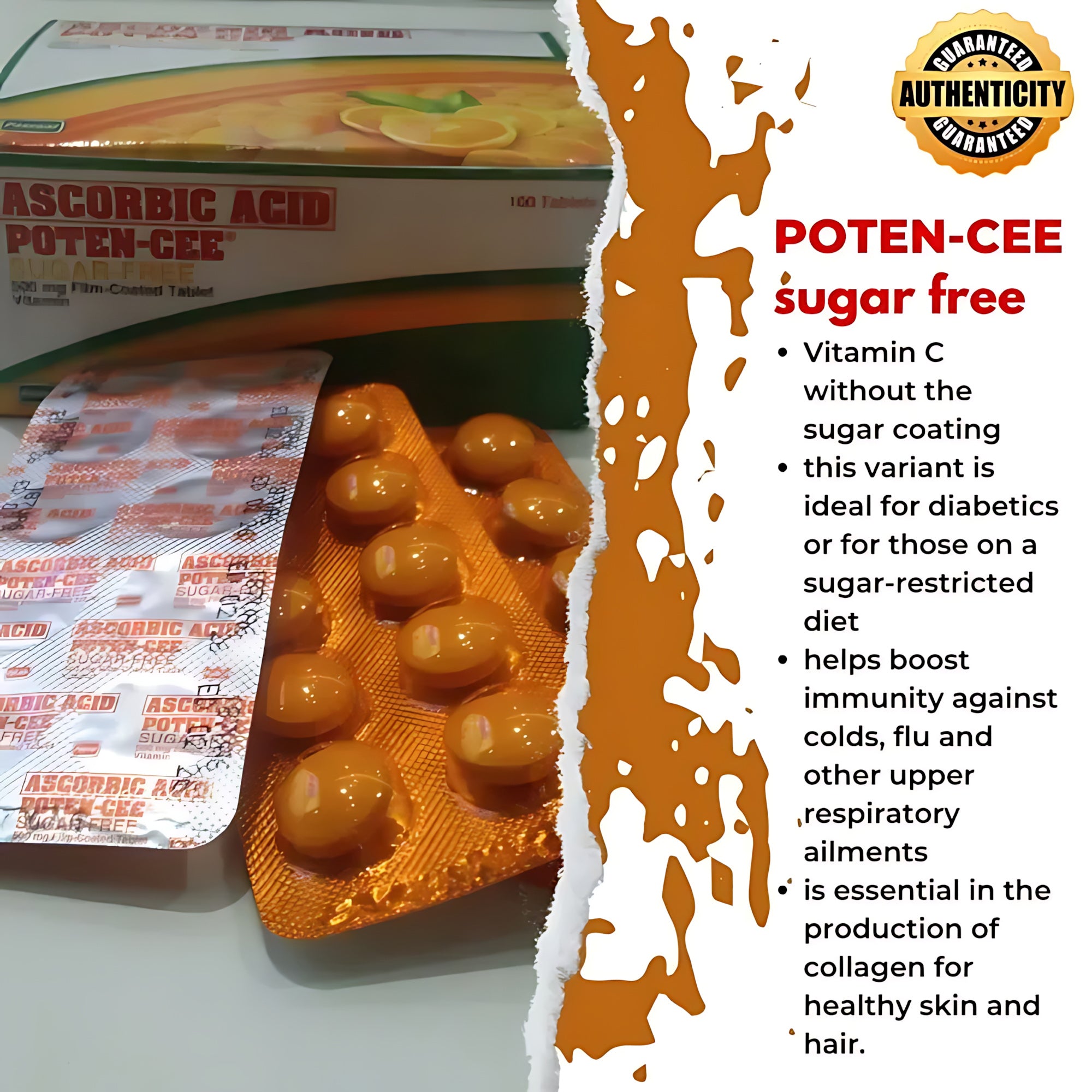 Ascorbic Acid Poten-Cee Sugar-Free 500mg Film-Coated (Vitamin C) Tablets – 100 Tablets