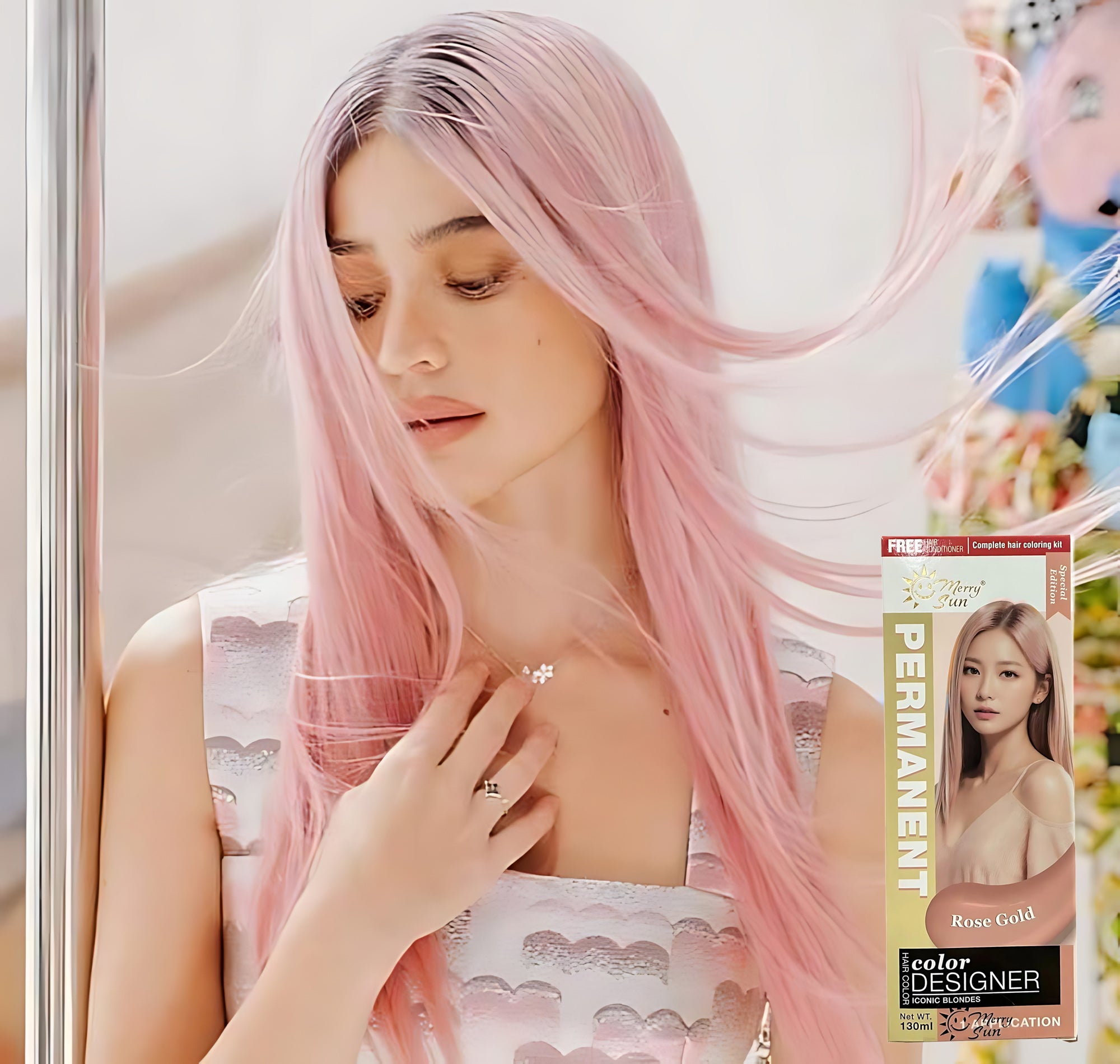 MerrySun Permanent Hair Color – Rose Gold (Complete Coloring Kit, 130ml)