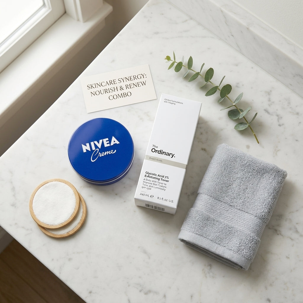 Glow & Hydrate Duo – The Ordinary Glycolic Acid 7% Toner + NIVEA Creme Combo