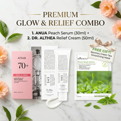 ANUA Peach 70% Niacinamide Serum 30ml + DR. ALTHEA 345 Relief Cream 50ml (COMBO) + FREE SEOMOU Green Tea Plant Facial Mask