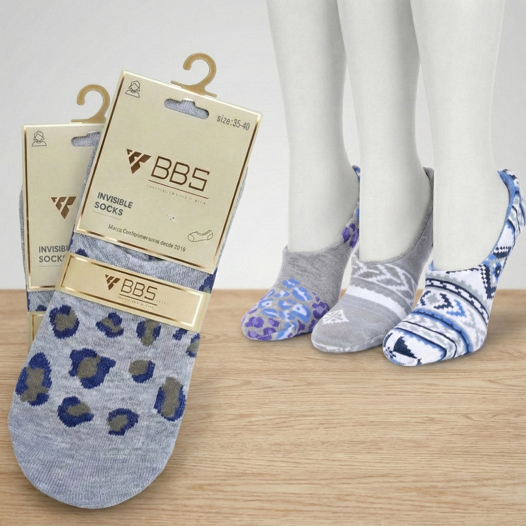 Premium Slipper Socks / Invisible Socks – Pack of 6 (Size 35–40 | Assorted Designs)
