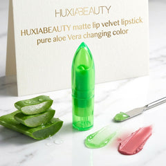 Huxiabeauty Matte Lip Velvet Lipstick – 99% Pure Aloe Vera Color-Changing Lipstick