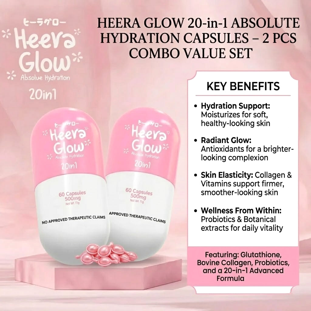Heera Glow 20-in-1 Absolute Hydration (500mg) 60 Capsules – 2 Pcs Combo