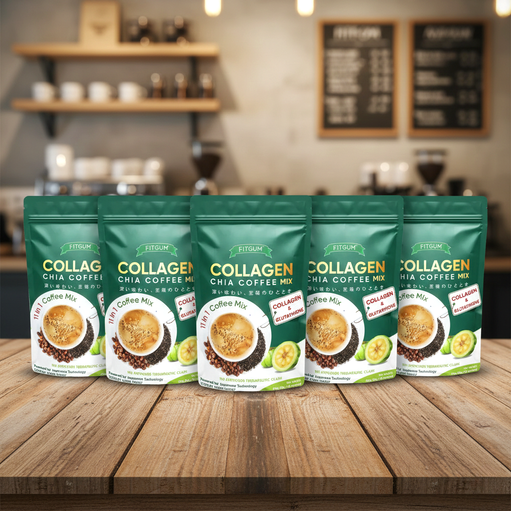 Fitgum Collagen Chia 11-in-1 Shape Coffee Mix - 5 Pcs Combo Pack