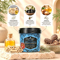 Jardin d Oleane 100% Natural Moroccan Black Soap with Atlas Cedar Essential Oil – 500g
