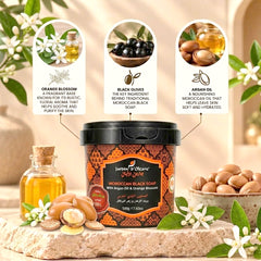 Jardin d Oleane 100% Natural Moroccan Black Soap with Argan Oil & Orange Blossom – 500g