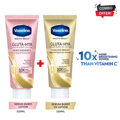 Vaseline Gluta-Hya Serum Burst UV Lotion – Flawless Glow & Dewy Radiance (330ml x 2) Combo