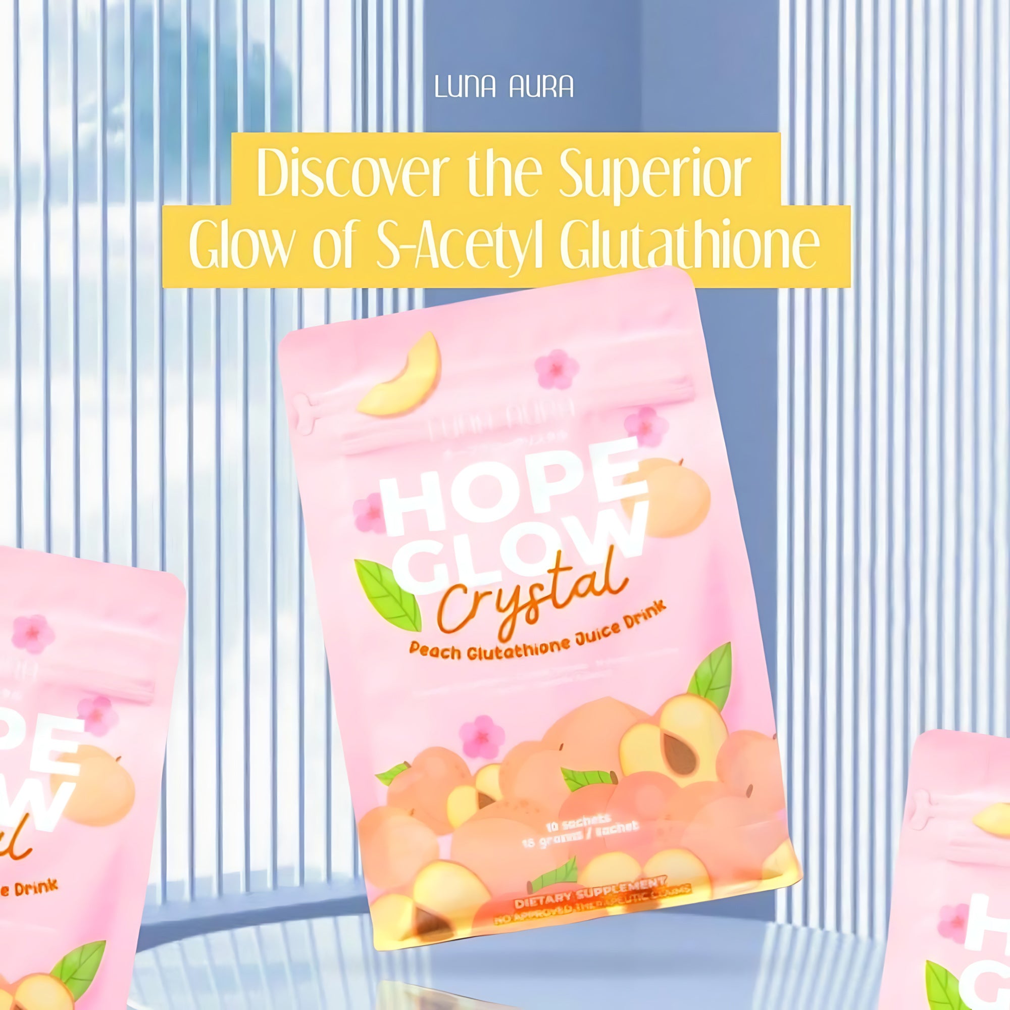 Luna Aura Hope Glow Crystal Peach Glutathione Juice Drink – 10 Sachets (18g each)