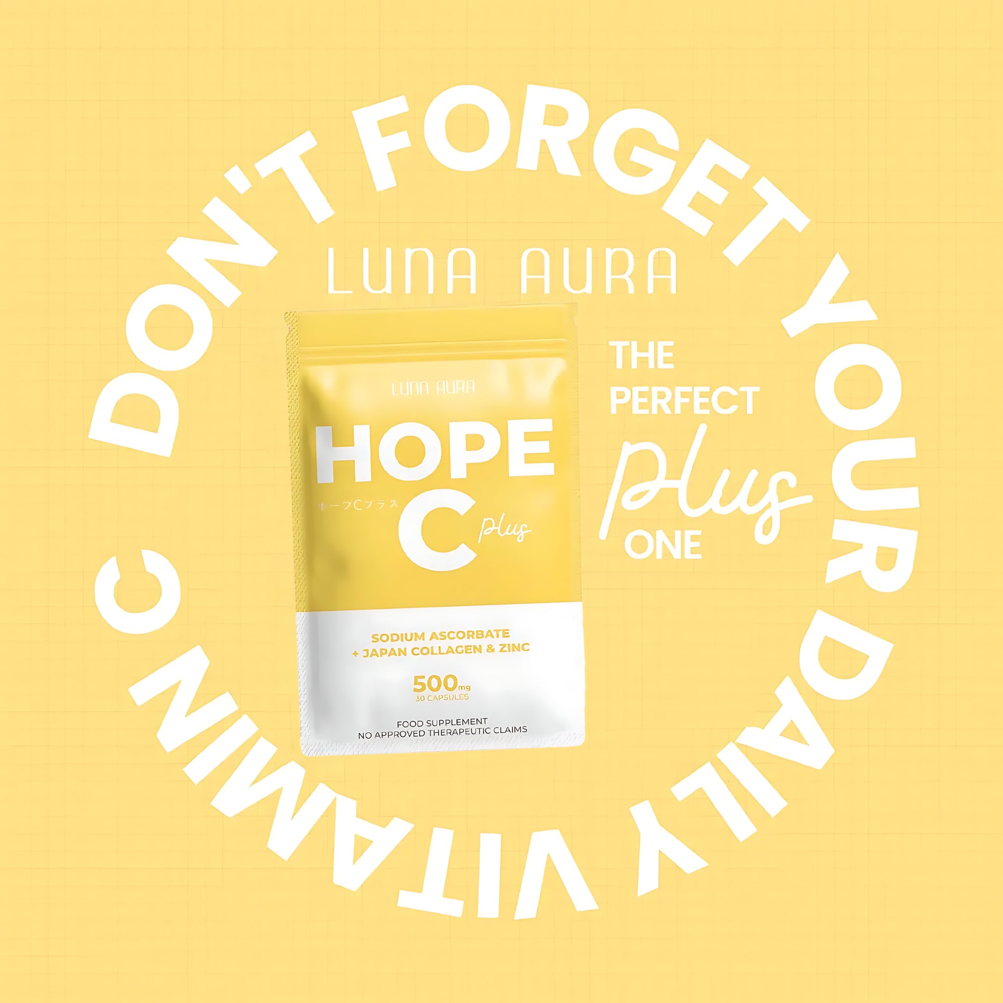 Luna Aura Hope C Plus – Sodium Ascorbate + Japan Collagen & Zinc (30 Capsules)