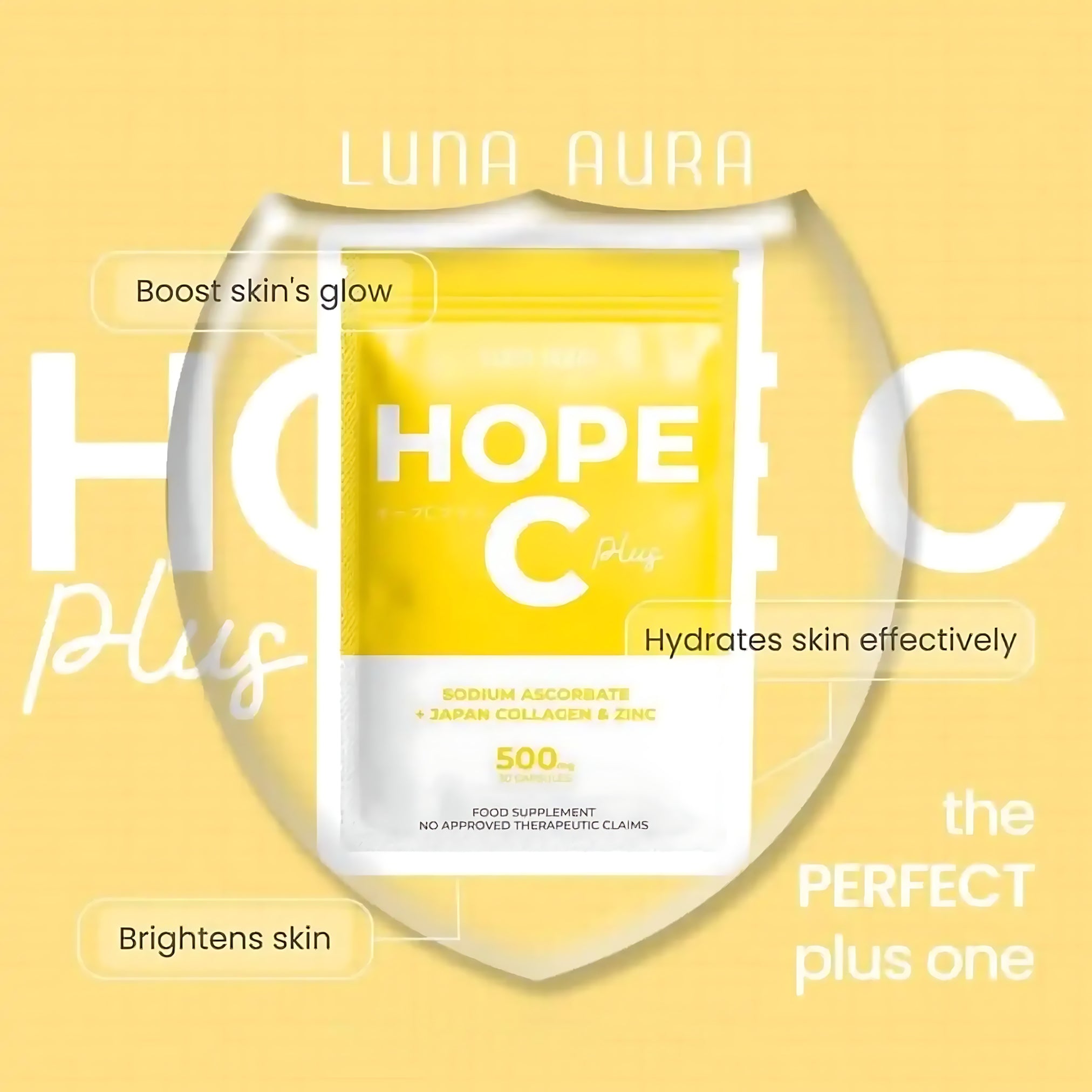 Luna Aura Hope C Plus – Sodium Ascorbate + Japan Collagen & Zinc (30 Capsules)