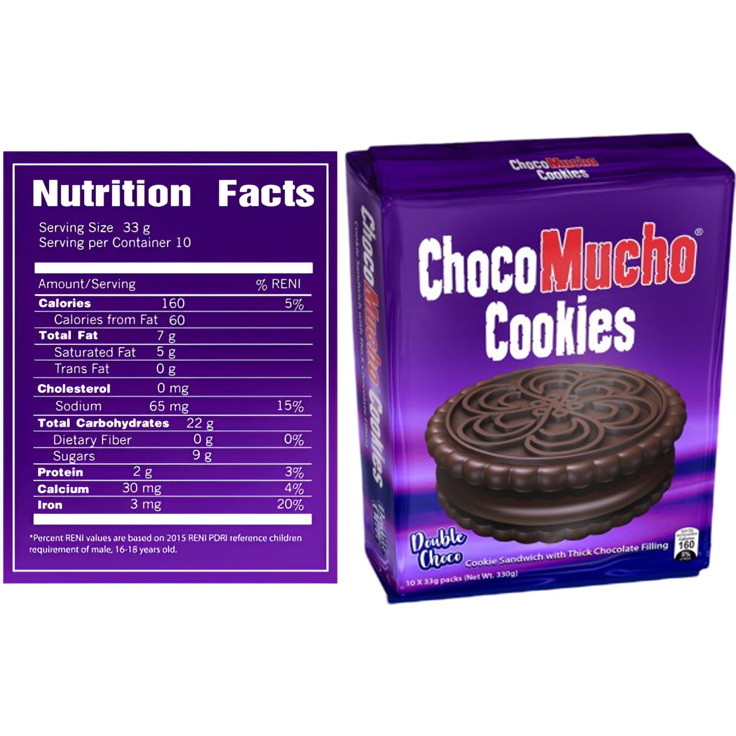 Choco Mucho Cookies Sandwich Double Choco - 10 × 33g