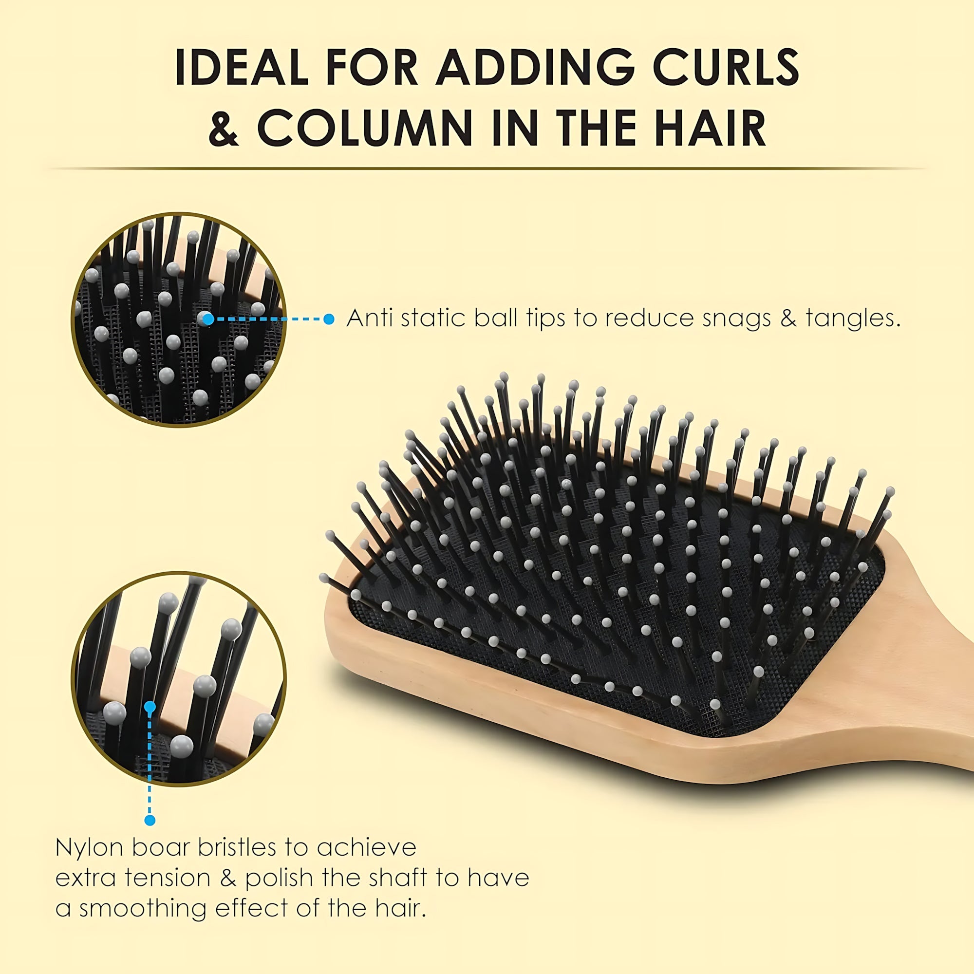 Wooden Paddle Hair Brush – Square Black