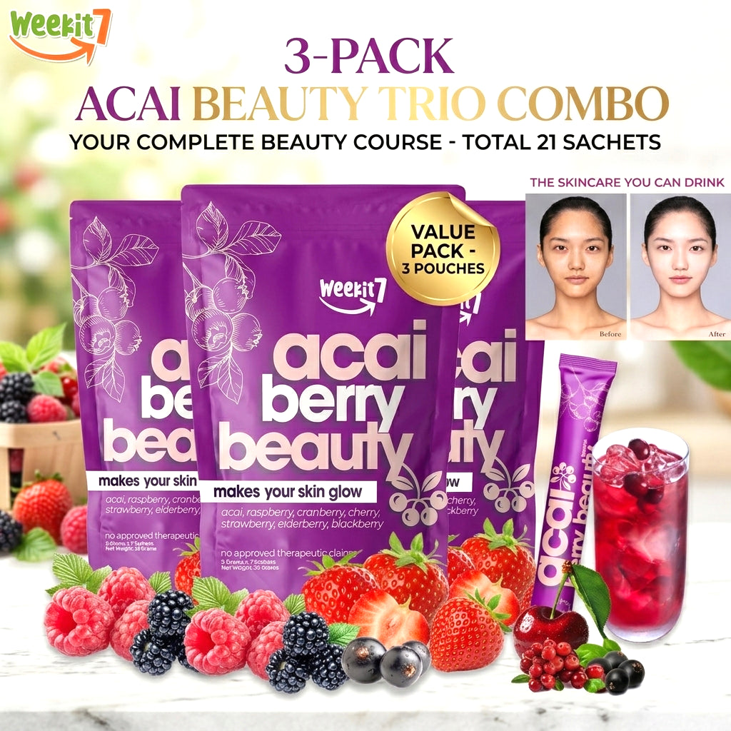 Weekit7 Acai Berry Glowing Beauty Powder – 3 PCS Combo (5g x 7 Sachets Each)