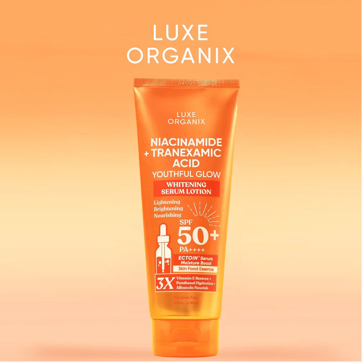 Luxe Organix Niacinamide + Tranexamic Acid Youthful Glow Whitening Serum Lotion SPF 50+ PA++++ – 200ml
