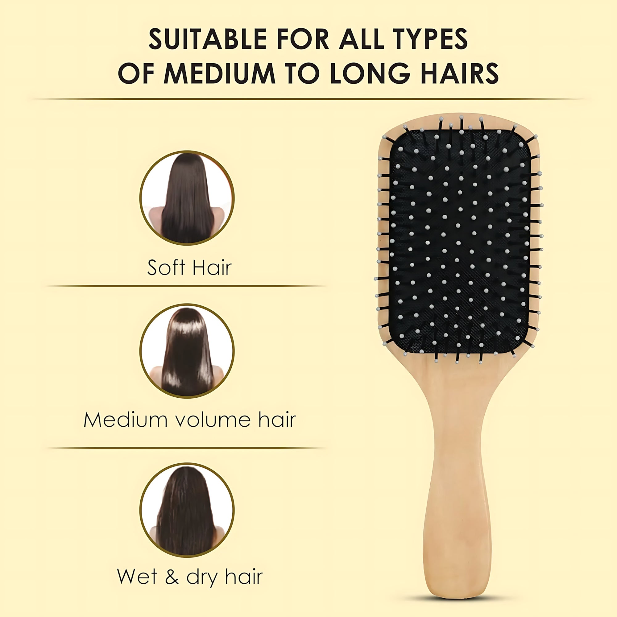 Wooden Paddle Hair Brush – Square Black