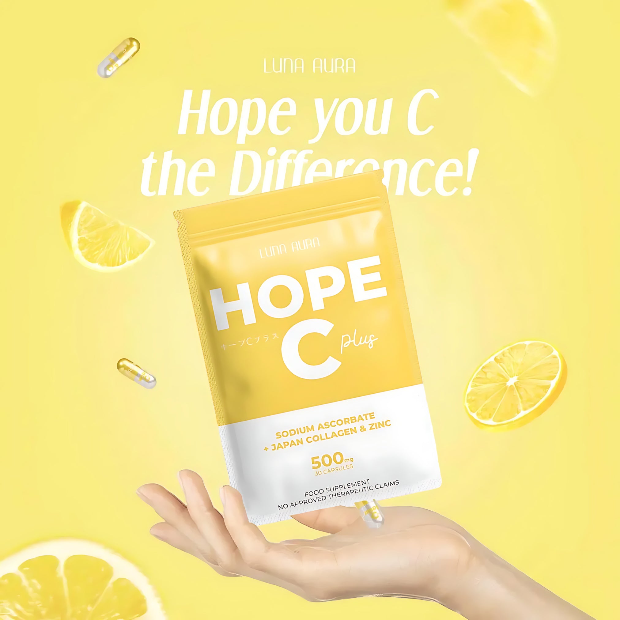 Luna Aura Hope C Plus – Sodium Ascorbate + Japan Collagen & Zinc (30 Capsules)