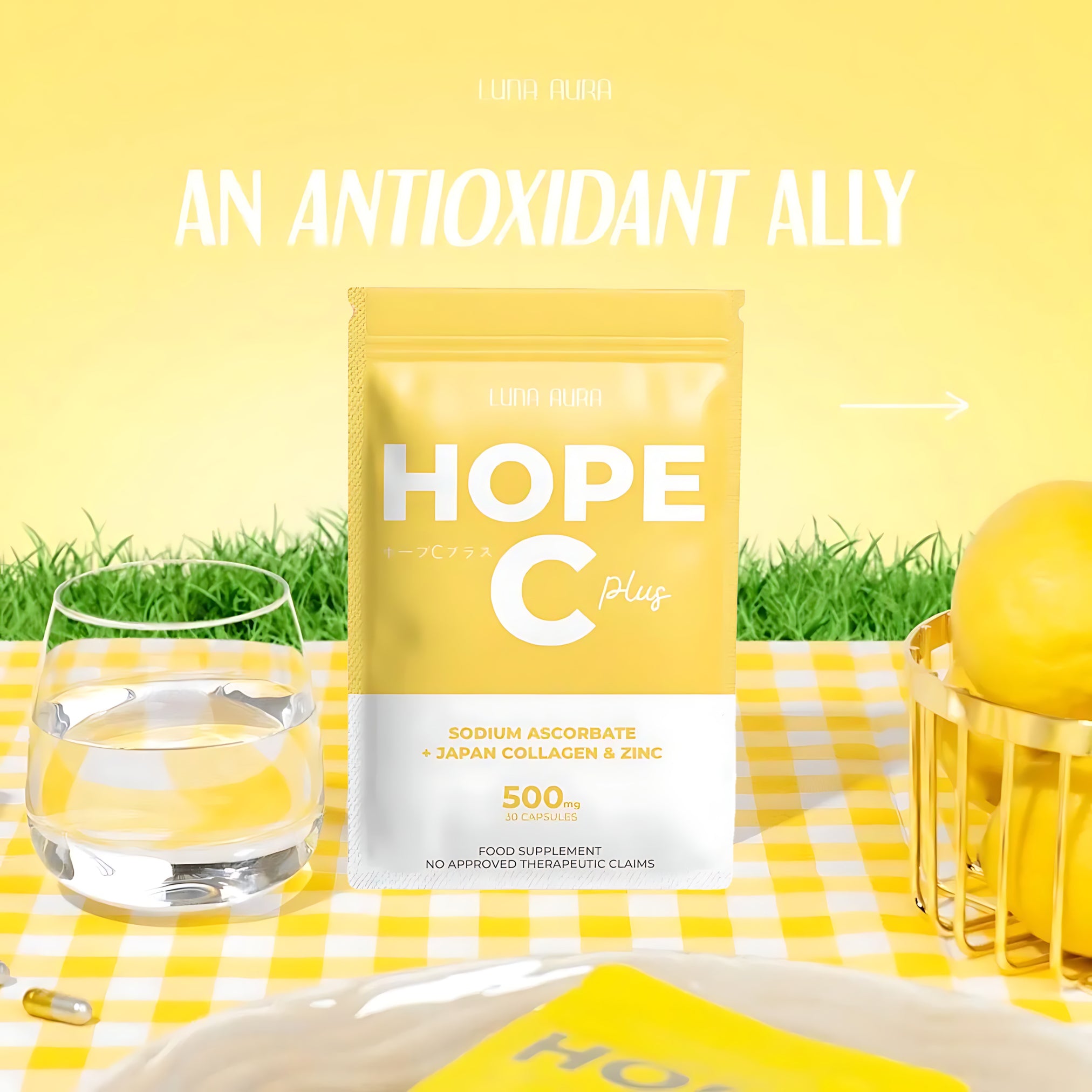 Luna Aura Hope C Plus – Sodium Ascorbate + Japan Collagen & Zinc (30 Capsules)