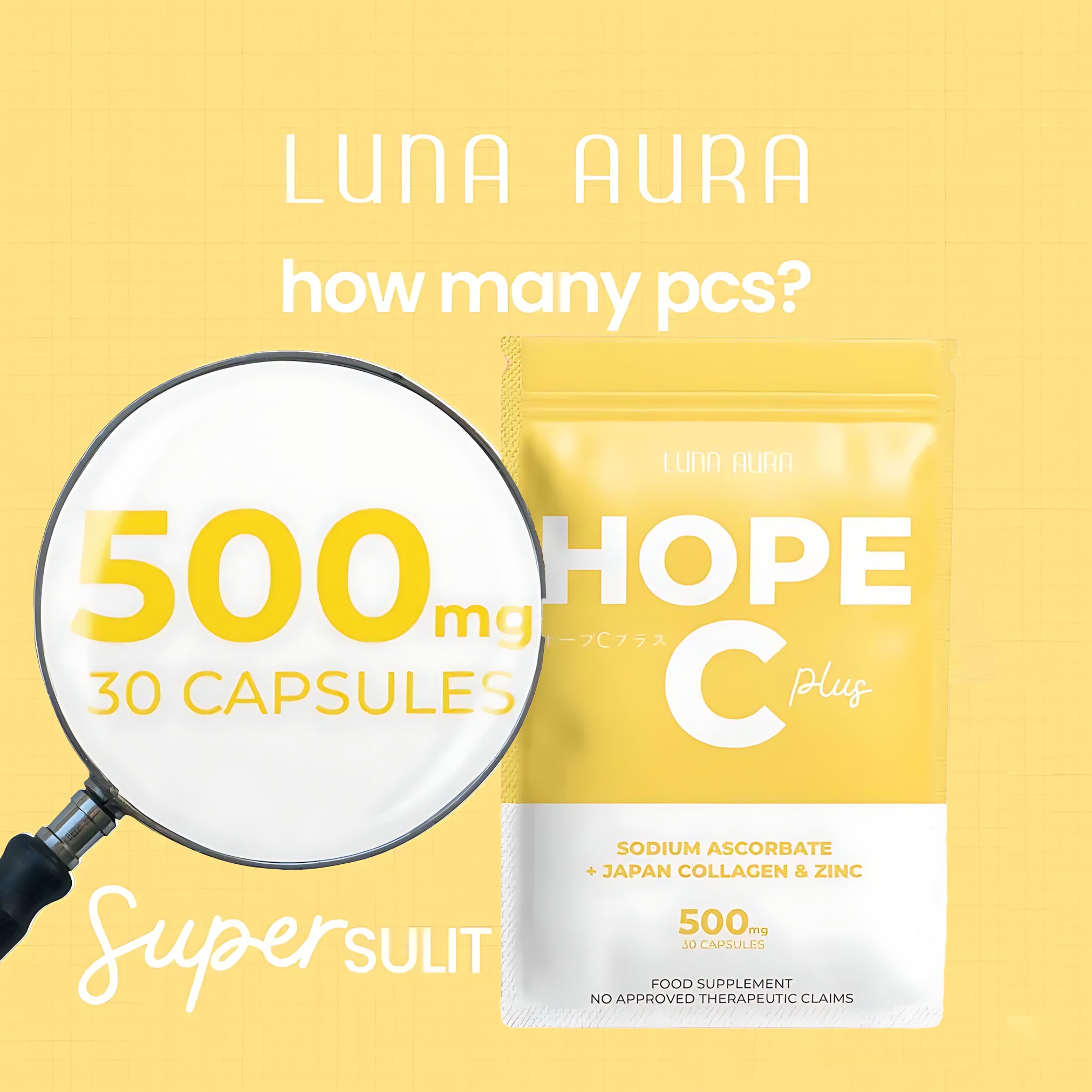 Luna Aura Hope C Plus – Sodium Ascorbate + Japan Collagen & Zinc (30 Capsules)