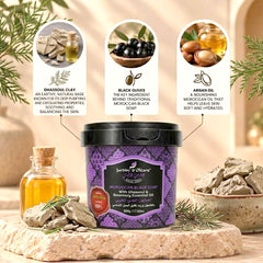 Jardin d Oleane 100% Natural Moroccan Black Soap with Ghassoul & Rosemary Essential Oil – 500g