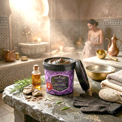 Jardin d Oleane 100% Natural Moroccan Black Soap with Ghassoul & Rosemary Essential Oil – 500g