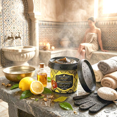 Jardin d Oleane 100% Natural Moroccan Black Soap with Lemon Essential Oil – 500g  + Free Moroccan Loofah