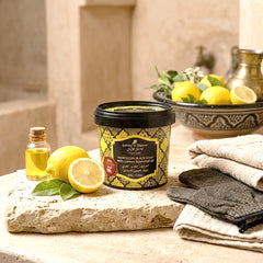 Jardin d Oleane 100% Natural Moroccan Black Soap with Lemon Essential Oil – 500g  + Free Moroccan Loofah