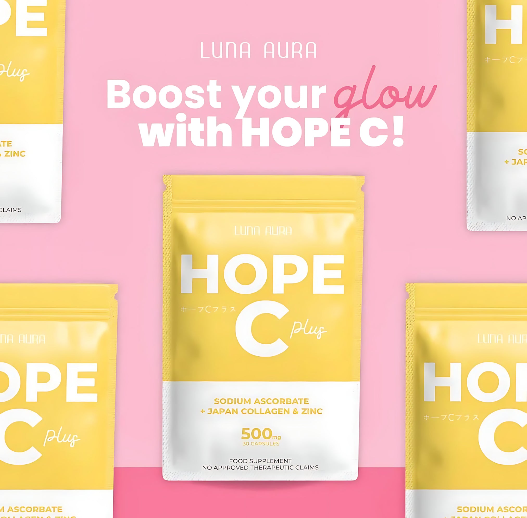 Luna Aura Hope C Plus – Sodium Ascorbate + Japan Collagen & Zinc (30 Capsules)