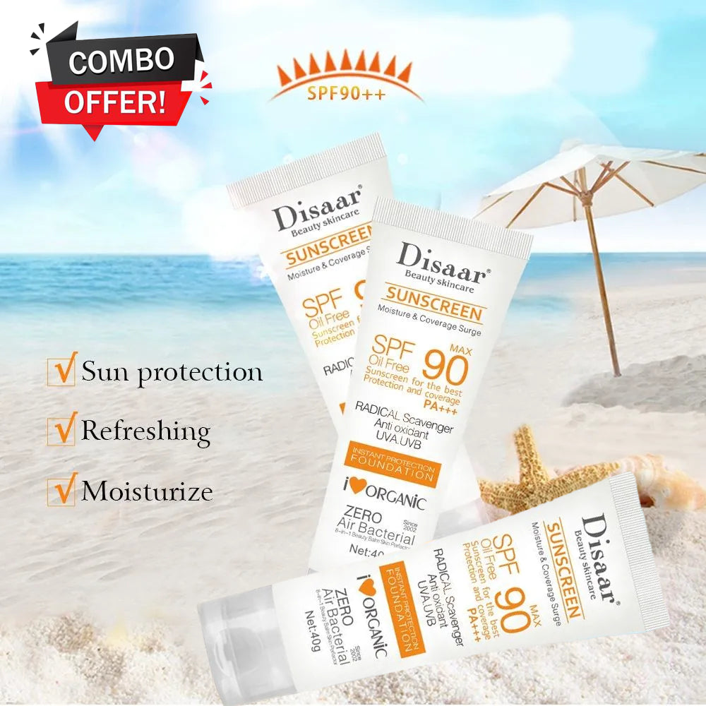 Disaar SPF90 PA+++ Non-Greasy Antioxidant Sunscreen – 40g (3 Pack Combo)
