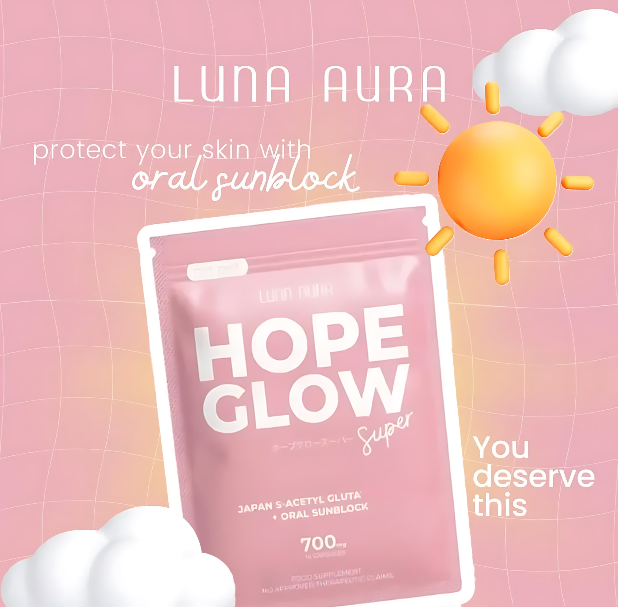 Luna Aura Hope Glow Advanced Glutathione Super Mini – 700mg (14 Capsules)