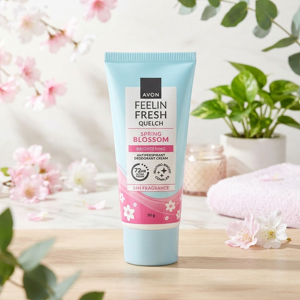 Avon Feelin Fresh Quelch Spring Blossom Brightening Antiperspirant Deo Cream - 50g