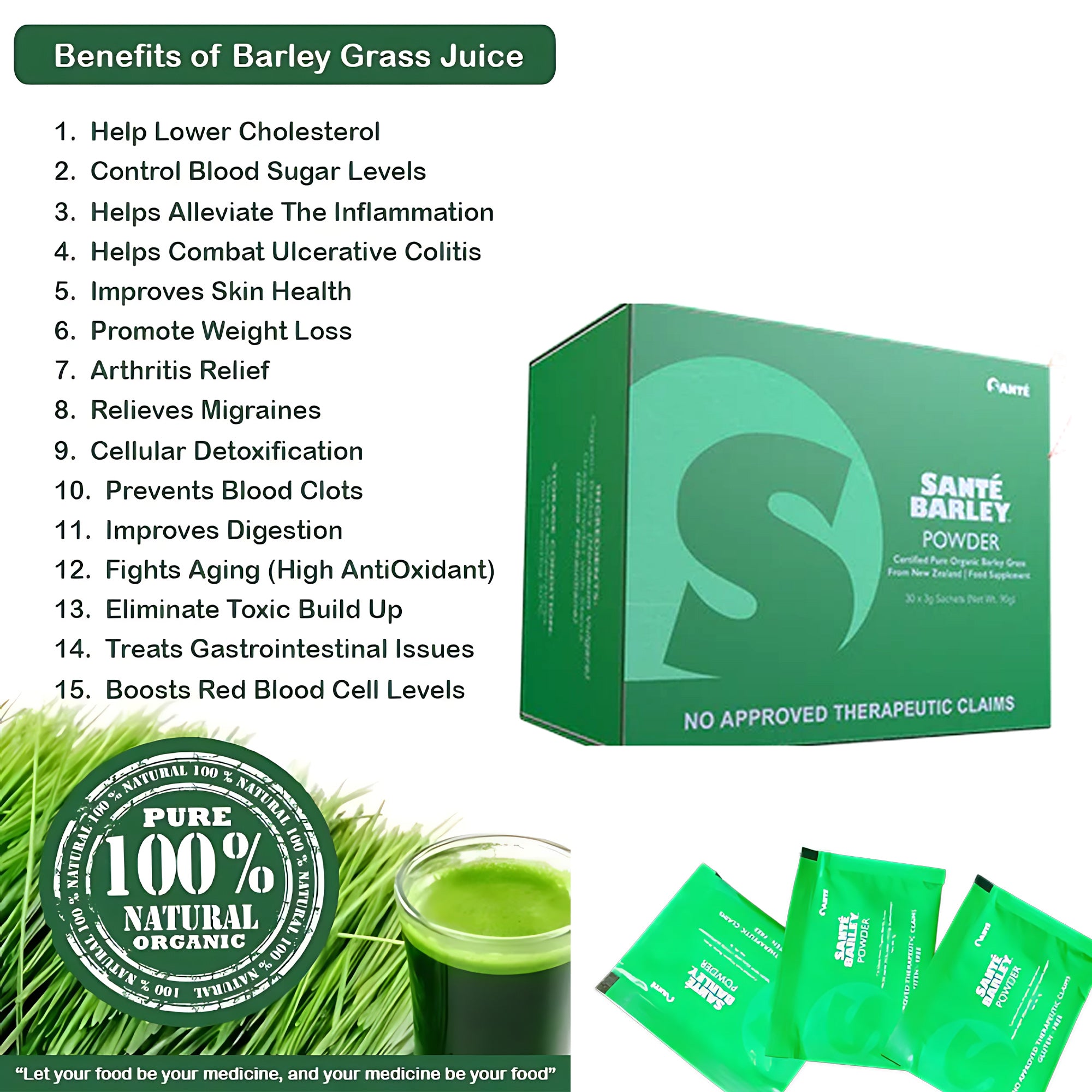 Santé Barley Powder with Stevia – 3g x 10 Sachets