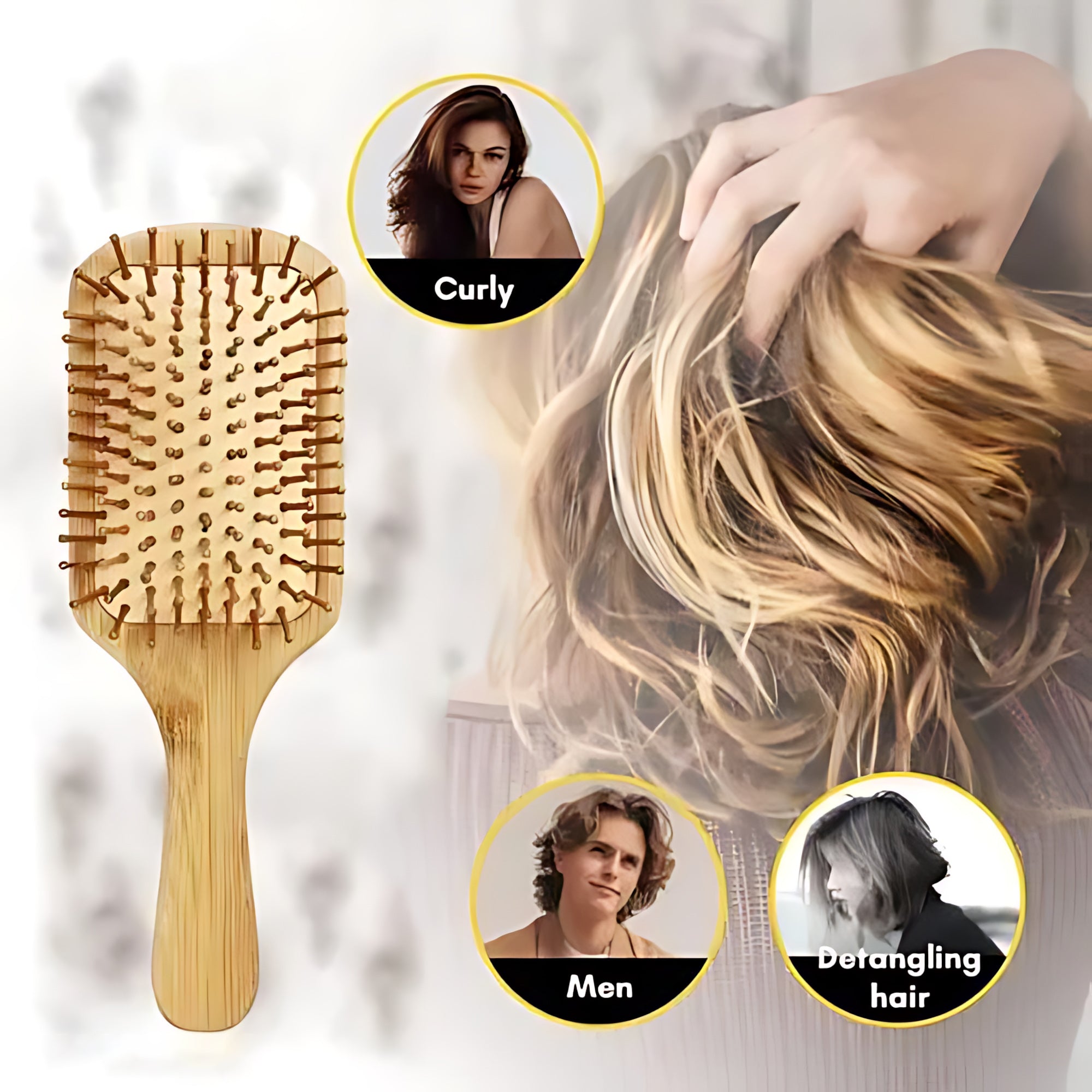 Wooden Paddle Hair Brush – Square White