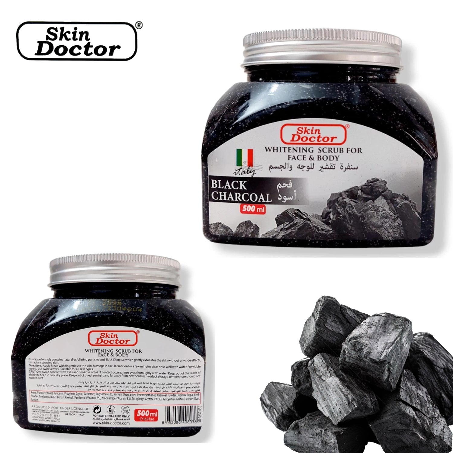 Skin Doctor Face & Body Whitening Scrub – Black Charcoal 500ml