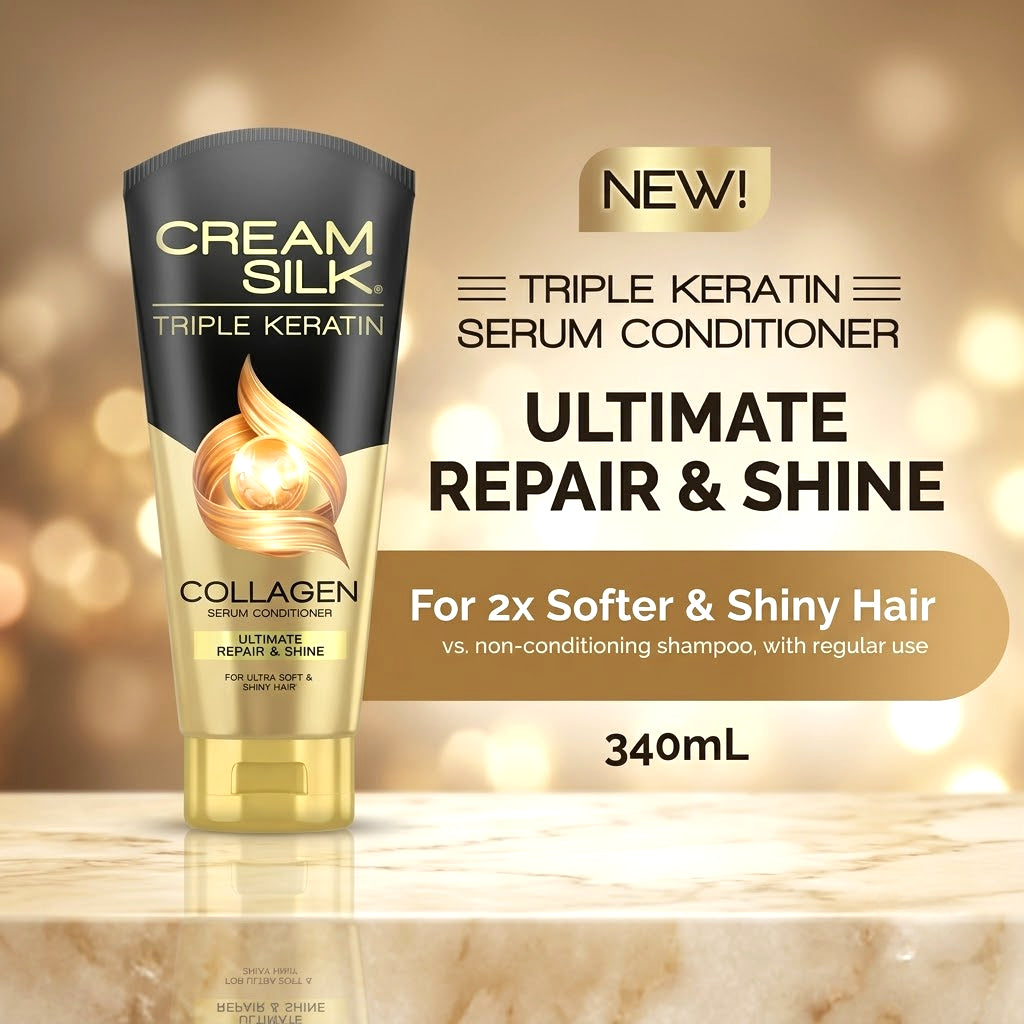 Cream Silk Triple Keratin Collagen Serum Conditioner - Ultimate Repair & Shine (340ml)