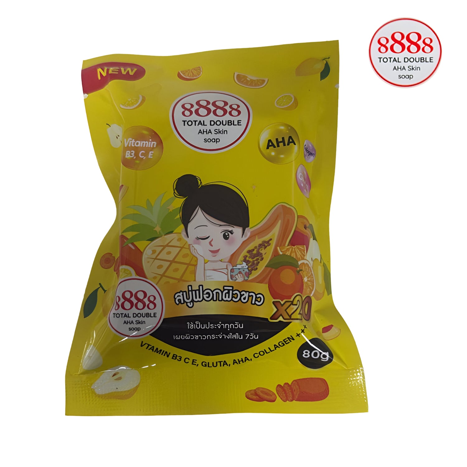 Original 8888 Total Double Whitening AHA Skin Soap - 80g