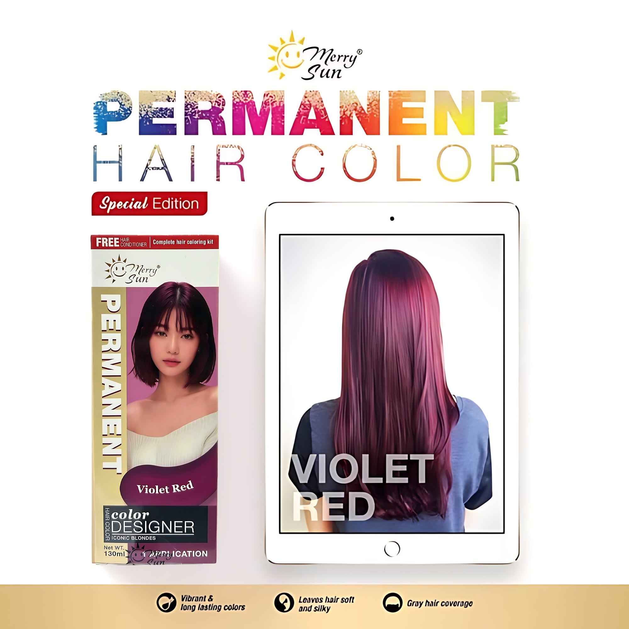 MerrySun Permanent Hair Color – Violet Red (Complete Hair Coloring Kit, 130mL)