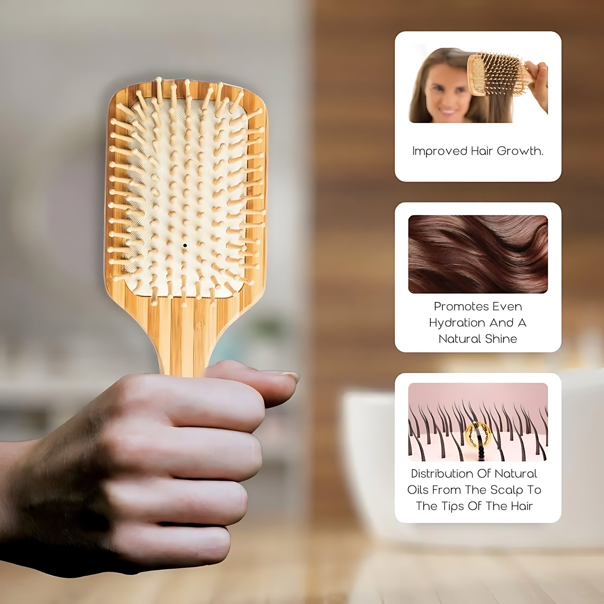 Wooden Paddle Hair Brush – Square White