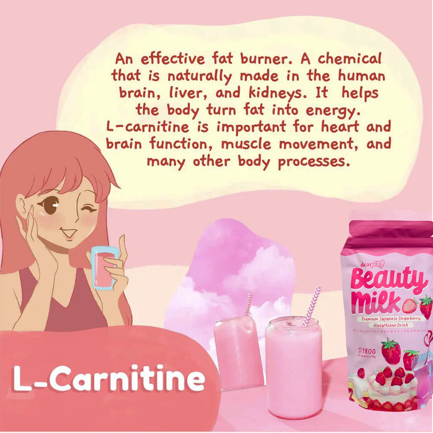 Dear Face Beauty Milk Premium Japanese Strawberry Drink - 180g