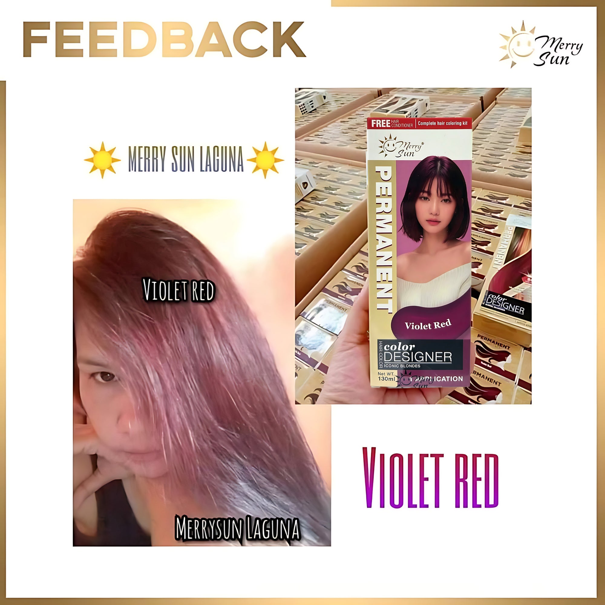 MerrySun Permanent Hair Color – Violet Red (Complete Hair Coloring Kit, 130mL)