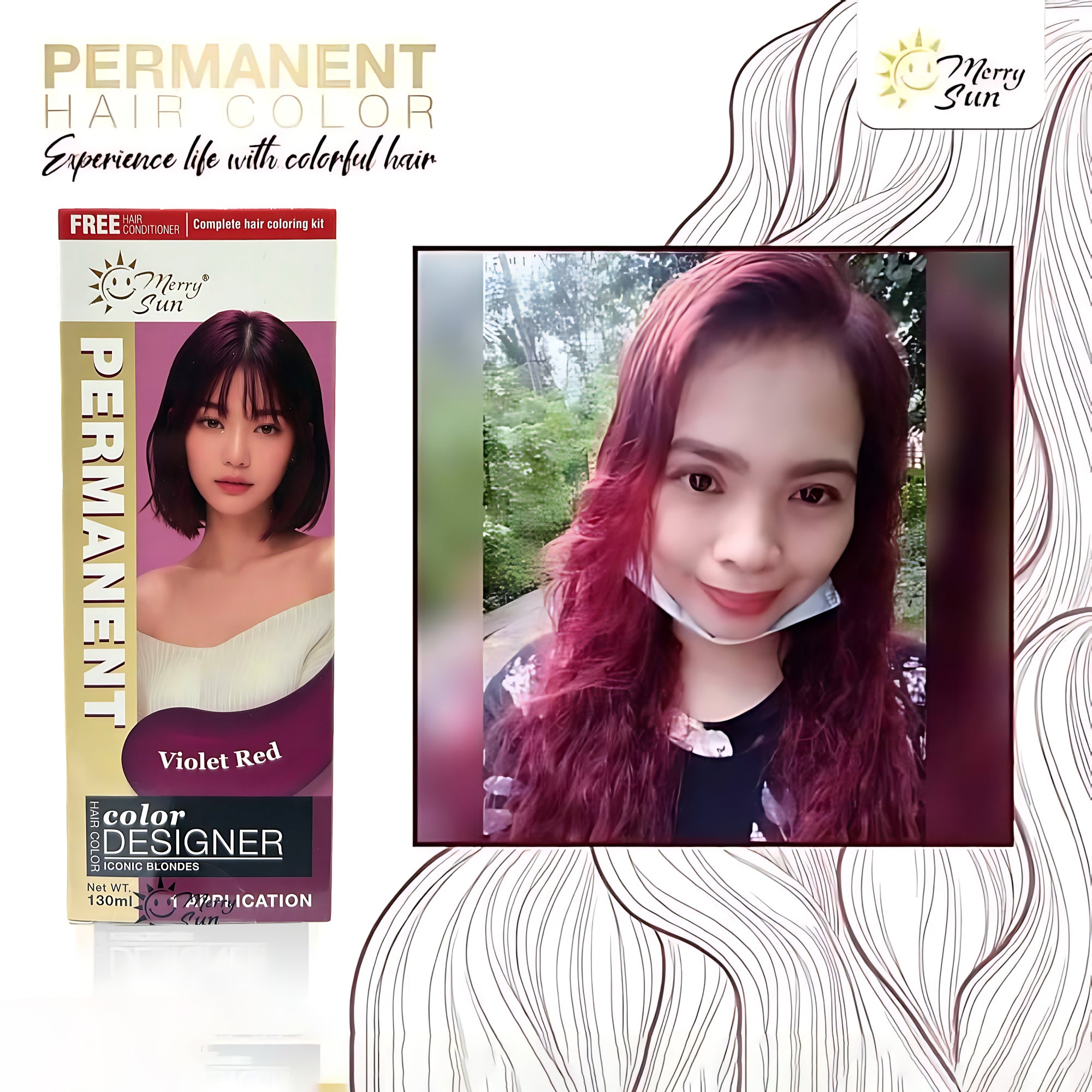 MerrySun Permanent Hair Color – Violet Red (Complete Hair Coloring Kit, 130mL)