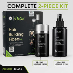 Dexe Hair Building Fibers Black 22g + Hair Locking Spray 100ml – Instant Hair Thickening Set
