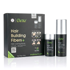 Dexe Hair Building Fibers Black 22g + Hair Locking Spray 100ml – Instant Hair Thickening Set