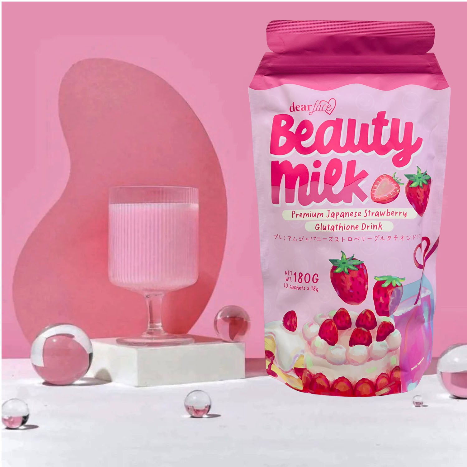 Dear Face Beauty Milk Premium Japanese Strawberry Drink - 180g