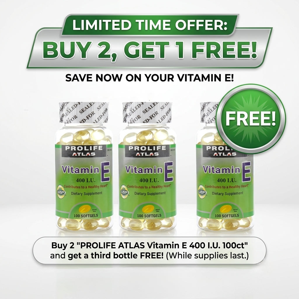 Prolife Atlas Vitamin E 400 I.U. Softgel Capsules – 100 Softgels | Buy 2 Get 1 Free