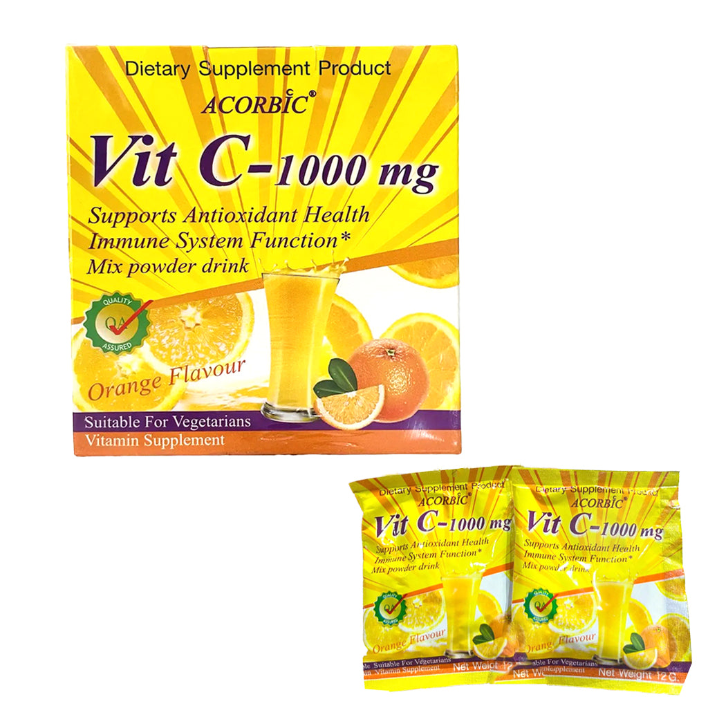 Acorbic Vit C – 1000mg Mix Powder Drink 12g x 10 Sachets - Orange Flavour