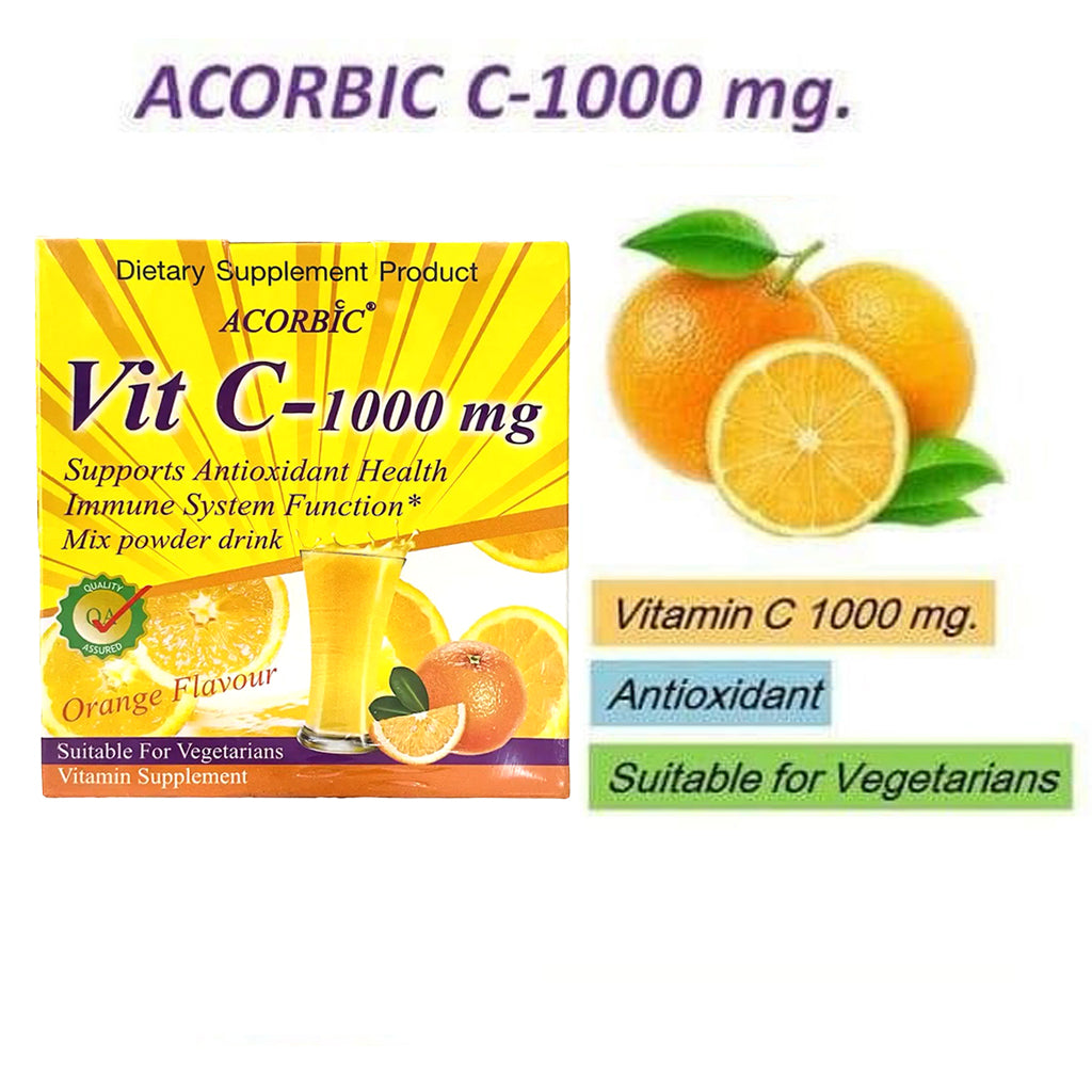 Acorbic Vit C – 1000mg Mix Powder Drink 12g x 10 Sachets - Orange Flavour