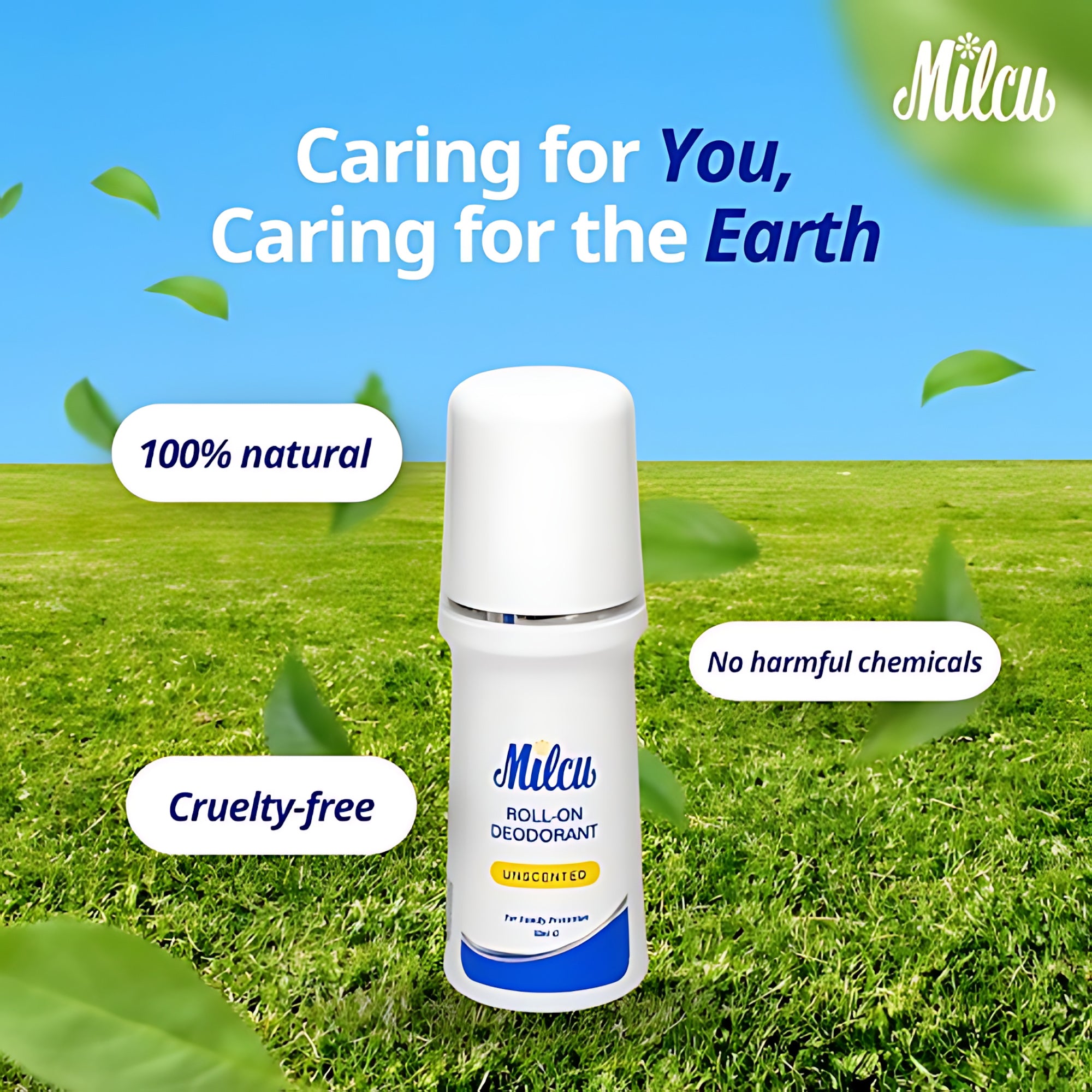 Milcu Unscented Roll-On Deodorant – 50mL