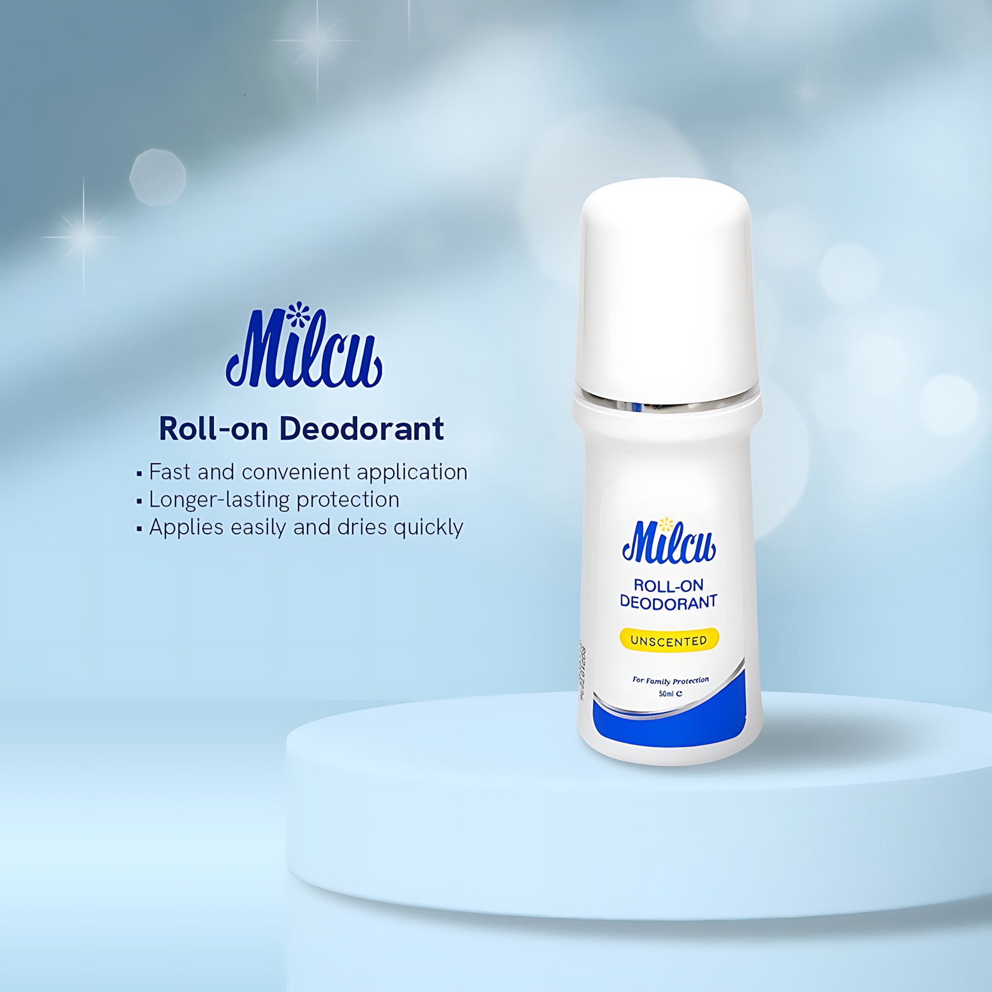 Milcu Unscented Roll-On Deodorant – 50mL